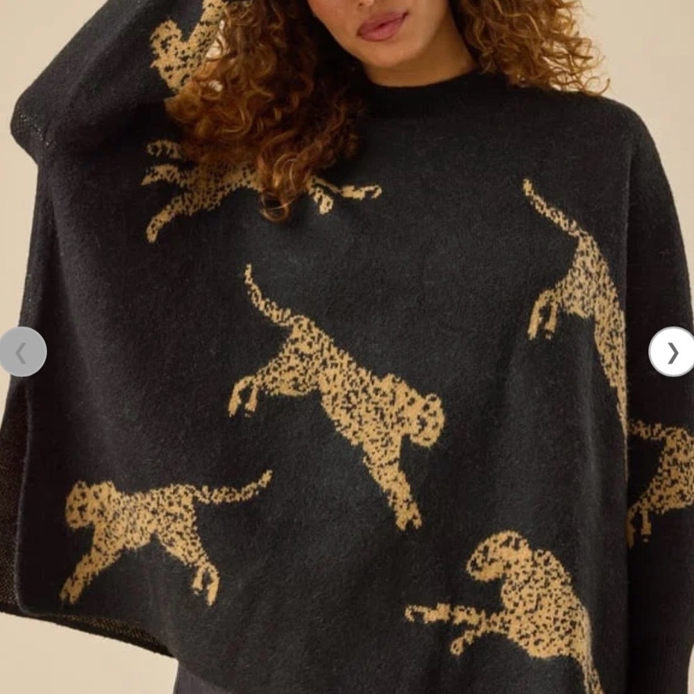 Altar'd State Black Sweater with Gold Leopard Motif- Raven Leopard Sweater